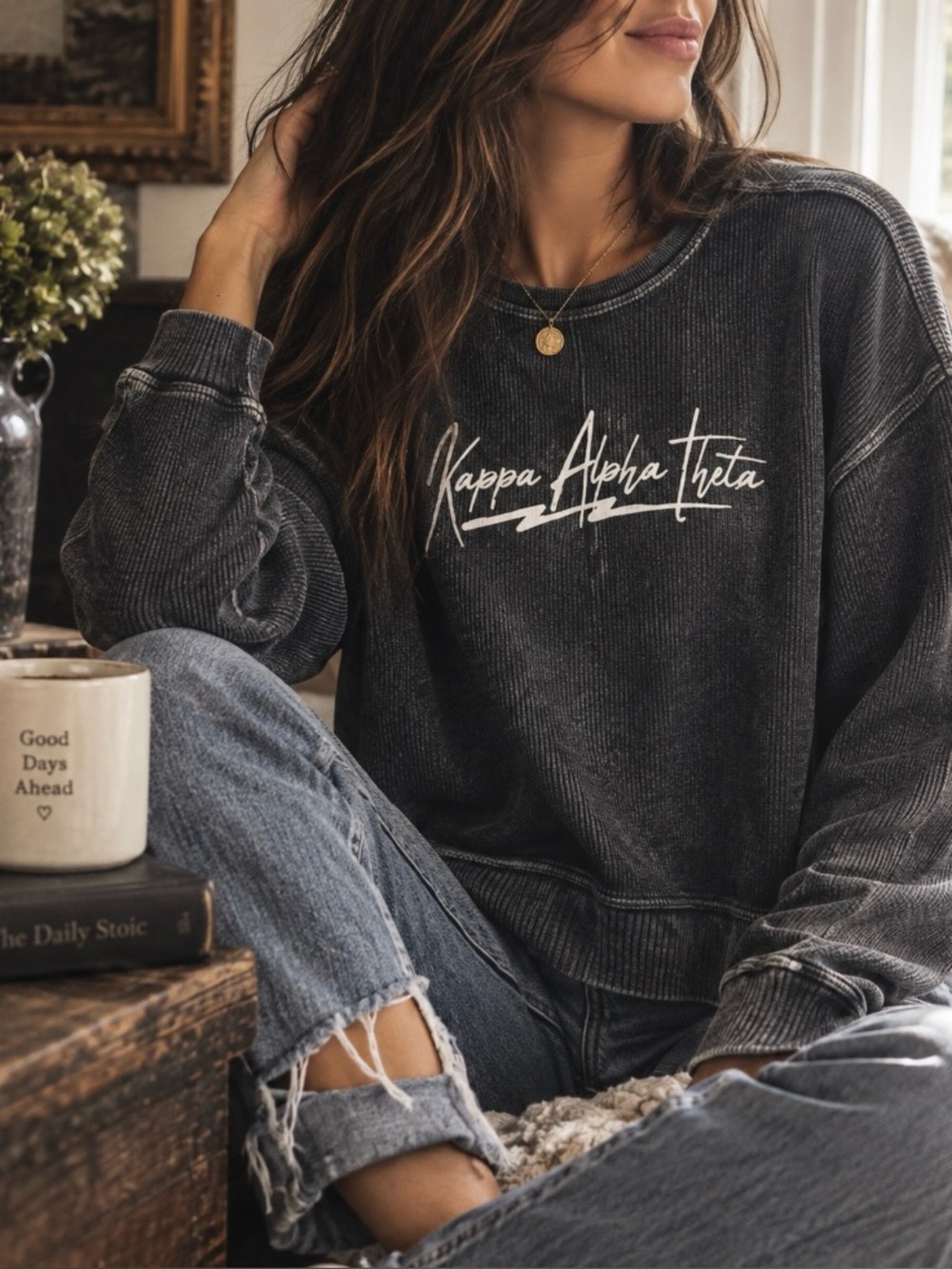 Kappa Alpha Theta Waffle Knit Crew Neck Sweatshirt